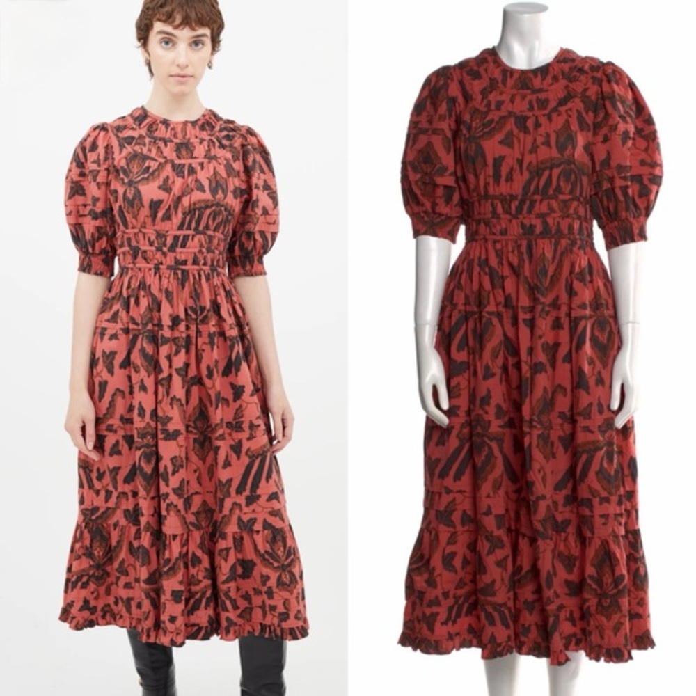 Ulla Johnson Red and Black Printed Floral Dress